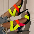 European and American Large Size  High Heel Green Color Sandals Thin Heel Women Sandals